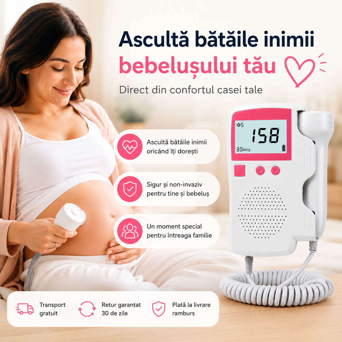 Monitor Fetal – Ascultă Bătăile Inimii Bebelușului Tău Acasă